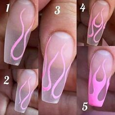 How To Make Flame Nails, Line Work Nails Art Designs, Unique Nail Designs Summer, Easy Nails Design, Simple And Cute Nails, Nail Unique, Unique Nail Polish, Step By Step Nail Art, Nail Art Step By Step