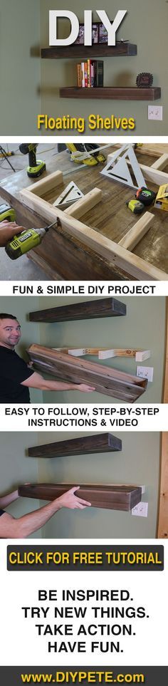 the instructions for how to make a diy floating shelves with wood and plywood