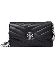 Tory Burch Kira Chevron Chain Wallet | The Style Room, powered by Zappos Luxury Quilted Leather Wallet On Chain, Luxury Black Quilted Wallet On Chain, Luxury Black Quilted Wallets, Formal Quilted Rectangular Wallet On Chain, Quilted Rectangular Wallet On Chain For Formal Occasions, Quilted Rectangular Wallet On Chain For Formal Events, Rectangular Leather Wallet On Chain With Silver-tone Hardware, Black Quilted Wallet On Chain For Evening, Leather Wallet On Chain With Silver-tone Hardware