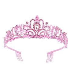 Exquisite Material:The Bridal Tiara Crown Are Made Of Durable Hard Alloy And Rhinestone. Alloy Is With Diamond Look And Hard Texture For Practicality. Circumference: Size Approx.1.7 Inches In Height, 5.5 Inches In Diameter. Side Combs Design: Each End Of The Quinceanera Crown Tiara With Two Combs For Securely Fixation Hair Tightly. Chic And Exquisite Design With Gorgeous Color And Brightness. Elegant Sparkling: Rhinestones Are Paved On Tiara Crown Which Is Bright And Gorgeous. Crystals Are Not E Quinceanera Crowns Tiaras, Princess Crowns, Quinceanera Crown, Girls Tiara, Butterfly Birthday Party, Crown For Women, Pink Crown, Crown Tiara, Tiara Crown