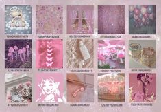 a collage of pink and purple images with different designs on them, including cakes