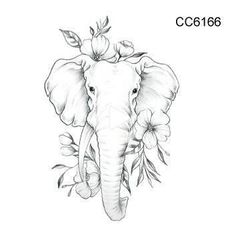 an elephant with flowers on it's head is shown in this tattoo art design