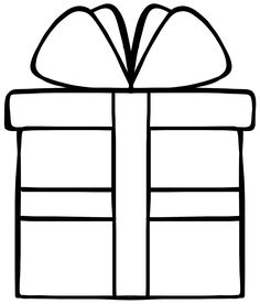 a black and white drawing of a gift box with a bow on it's top