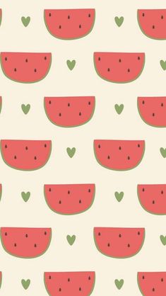 watermelon slices with hearts on them are shown in this seamless background pattern