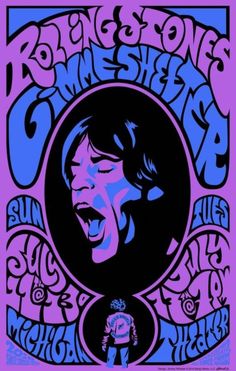 the rolling stones concert poster, with an image of john taylor in blue and pink