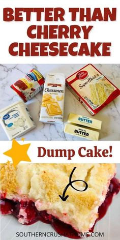 ingredients for cherry cheesecake dump cake Cherry Cheesecake Dump Cake, Pineapple Cherry Dump Cake, Cheesecake Dump Cake, Dessert Pineapple, Cherry Dump Cake Recipe, Easy Dump Cake Recipe, Cherry Dump Cake, Cherry Desserts