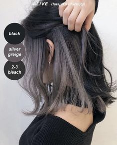 Dark Brown Hair With Grey Underneath, Slate Hair Color Grey, Yellow Peak A Boo Hair, Hair Dye Underneath Peekaboo Color, Hair Dye Peekaboo, Hidden Hair Dye, Peekaboo Short Hair, Short Peekaboo Hair, Silver Peekaboo Hair