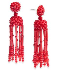 Gorgeous bead-work creates the serious drama of these linear tassel drop earrings from INC International Concepts®.
<ul class="">
 	<li>Approx. drop: 3"</li>
 	<li>Post back closure</li>
</ul> Black Diamond Chain, Stone Bar, Cactus Design, Open Hoop Earrings, Tassel Drop Earrings, Coral Earrings, Heart Shaped Earrings, Earrings Red, Red Earrings