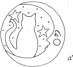 a drawing of a cat sitting on the moon with stars in it's eyes