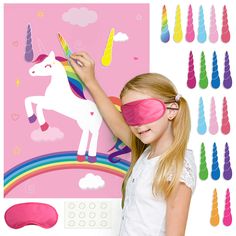 PRICES MAY VARY. Package included: 1* birthday poster; 1* blindfold; 24* birthday horn stickers Pin the horn on the birthday game set, a good choice to birthday party, kid games, classroom party, birthday party, add more fun to your friends, kids and families 28" * 21" large high gloss poster, can be used as home decoration, wall decorations, room decoration, birthday party supplies Reusable game: The birthday horn stickers are easy to tear and paste it up, remove and reset, It will bring a lot Pin The Horn On The Unicorn, Rainbow Party Favors, Unicorn Games, Rainbow Party Supplies, Unicorn Birthday Decorations, Birthday Party Game, Rainbow Party Decorations, Birthday Party Games For Kids, Kids Birthday Party Decoration