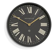 a black and gold clock with roman numerals on the face that says newgate