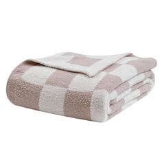 two towels folded on top of each other in pink and white checkerboard pattern