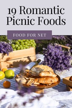 an image of food on a table with lavenders and lemons in the background