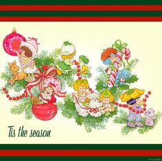 a christmas card with the words tis the season written in red, white and green