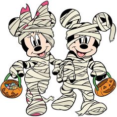 mickey and minnie mouse in halloween costumes