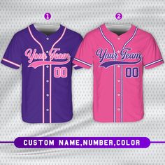 - Premium Material: Our Baseball Jerseys for women men are made from lightweight polyester, boxed flatback mesh fabric offers outstanding durability, insulation, and wrinkle resistance, which provide our customers with a great put-on experience. The elegant workmanship ensures the custom baseball jerseys fits your body excellently. - Customized Baseball Jersey: Let's create your own design with our personalized baseball jersey. Select the desired size and color, then enter the name and number. Please read the size information for choose your own size. - Suitable for any occasion: Straight-fit Baseball Jerseys are prepared with full button sown closures. Our baseball jerseys can be worn on a variety of situations, including hanging out with friends, attending athletic events, or even as cus Casual Pink Baseball Jersey For Sports, Purple Casual Jersey For Sports Events, Casual Purple Jersey For Sports Events, Casual Purple Sports Jersey, Customizable Sporty Pink Tops, Purple Moisture-wicking Top For Sports Events, Purple Moisture-wicking Top For Sports, Sporty Moisture-wicking Tops, Fitted Casual Breathable Jersey