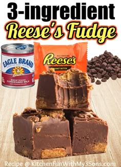 three ingredient reese's fudge bars stacked on top of each other