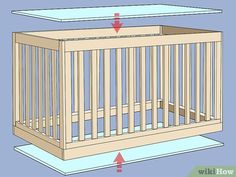 a baby crib with the top open and bottom closed, showing how to put it in