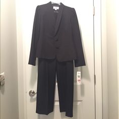 Never Worn With Tags!!!! Size 6 Black Suit. Will Accept Offers Black Pantsuit, Black Pant Suit, Pinstripe Suit, Pant Suit, Grey Pants, Suits Coats, Black Suits, Long Sleeves Jacket, Blue Suit