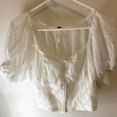 Free People Blouse, White Lace, Never Worn! Fits More Like A Small Elegant Crop Top For Daywear, White Crop Top Blouse For Daywear, Feminine White Crop Top Blouse, Free People Blouse, White Lace Blouse, Blouse White, Lace Blouse, Free People Tops, White Lace