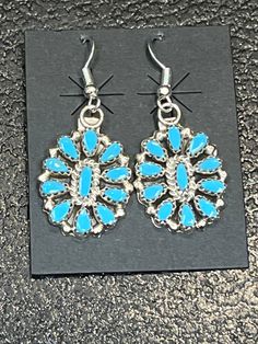 1.75" tall signed and stamped sterling silver Oval Earrings, Navajo Jewelry, Oval Earring, Cluster Earrings, Handmade Sterling Silver, Silver Turquoise, Jewelry Handmade, Turquoise Sterling Silver, Native American