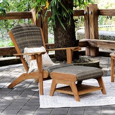 PRICES MAY VARY. Polyrattan Wicker COMPLETE SET: This Teak Patio Conversation Set includes 1 Adirondack Chair and 1 Ottoman, making it a great value pack. TIMELESS: The Adirondack design of the patio lounge chairs and ottomans has been popular for over a century and remains a timeless and stylish choice for any outdoor setting. ULTIMATE COMFORT: With deep seats, high-density foam cushions, and soft-touch all-weather weaving, this patio conversation set provides unmatched comfort for outdoor relaxation. FUNCTIONAL FEATURES: The Adirondack chair features functional additions such as a detachable bottle holder, wine glass holder, and phone gripper, ensuring that your favorite drink and your phone are always within reach. Adirondack Chair Dimensions: 30.5" W x 39" D x 39.5" H Teak Adirondack Chairs, Adirondack Chairs Patio, Wood Adirondack Chairs, Chair With Ottoman, Natural Teak Wood, Deck Designs, Relaxing Outdoors, Chair And Ottoman Set, Patio Lounge Chairs