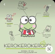 a cartoon frog with the words kerokerokerpopi on it