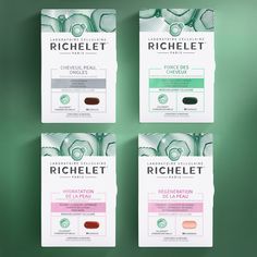 three packets of richelit on a green background