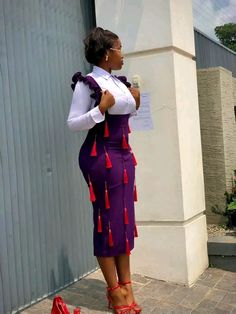 Two Piece Outfits Skirt Classy, Ankara Fitted Skirt, Cooperate Gown Style, Tassel Dress Outfit, Tassel Dresses, Skirt With Tassels, Simple Dress Styles, Outfit For Church