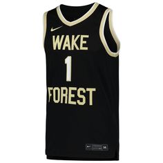 Add a bold finish to your game day look with this Wake Forest Demon Deacons jersey from Nike. Lightweight and sleeveless, it's made with Dri-FIT fabric to offer breathability and comfort. This replica jersey draws inspiration from the gear worn by the Wake Forest Demon Deacons on the court, featuring classic trims, team details and numbers on the front and back. Move To Zero is Nike's journey toward zero carbon and zero waste to help protect the future of sport. Apparel labeled sustainable mater Collegiate Sleeveless Jersey For College, Sleeveless Cotton Jersey With Team Spirit, College Team Spirit Sleeveless Jersey, Sleeveless College Jersey With Team Spirit Style, Sleeveless Collegiate Jersey For Game Day, Collegiate Sleeveless Jersey For Team Events, Collegiate Sleeveless Jersey With Team Logo, Collegiate Sleeveless Jersey For Sports Events, Collegiate Style Sleeveless Jersey For Sports Events