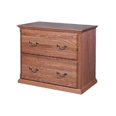 a wooden dresser with three drawers and two handles on the front, one drawer open