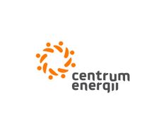 an orange circle with the words centrum energii in grey and white