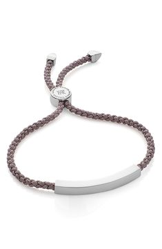 An elegant take on a classic friendship bracelet, this glinting piece has finely braided cords and a sculptural charm that comfortably rests against your wrist. Adjustable slide closure Can be engraved; >see locations Sterling silver or sterling silver with 18k-gold plate/textile Imported Bracelet In Silver, Monica Vinader, Keep Jewelry, Recycled Sterling Silver, Friendship Bracelet, Infinity Bracelet, Silver Bracelets, Womens Jewelry Bracelets, Sterling Silver Bracelets