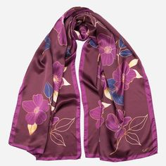 Burgundy Italian Silk Satin Evening Shawl Blue And Magenta, Shawl For Women, Evening Shawls, Long Silk Scarf, Como Italy, Large Scarf, Shawl Wrap, Polyester Satin, Rolled Hem