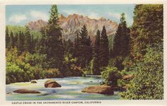 an old postcard shows a river in the mountains