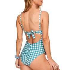 A partially recycled one-piece—but make it just as sexy as a bikini. These dreamy-blue open-front cutouts were made for showing off, and we won’t be convinced otherwise. Adore Me, One Piece Swimwear, Gingham, One Piece, Blue