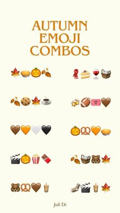 the autumn emoui combos are arranged in different colors and shapes, including hearts