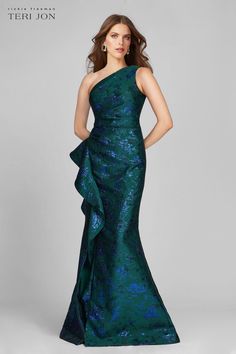 Color_Green/Blue Emerald Green Mother Of The Bride Dress, Mermaid Gown Wedding, Mog Dresses, One Shoulder Evening Dress, Mother Of The Groom Gowns, Mother Of The Bride Dresses Long, Ruffle Gown, Teri Jon, Mother Of Groom Dresses