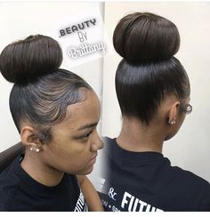 Sock Bun Hairstyles For Black Women, Bun Hairstyles With Weave, Bonding Hairstyles, Black Women Bun Hairstyles, Black Hair Bun Styles, Quick Bun Hairstyles, Hairstyles With Weave, Cute Bun