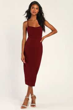 Dresses for Women | Best Women's Dresses Online - Lulus Chic Spaghetti Strap Workwear Dress, Chic Spaghetti Straps Dresses For Work, Chic Spaghetti Strap Dress For Work, Chic Workwear Dresses With Spaghetti Straps, Fall Party Midi Dress With Straight Neckline, Chic Midi Dress With Straight Neckline For Date Night, Fall Date Night Dresses With Spaghetti Straps, Fall Evening Dresses With Spaghetti Straps, Elegant Midi Dress With Spaghetti Straps For Work