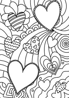 a coloring page with hearts and flowers