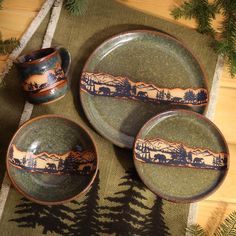 Bear Mountain Rustic Dinnerware (7694461501672) Dinnerware Sets Rustic, Rustic Dinnerware, Bear Mountain, Cabin Kitchens, Bear Decor, Rustic Colors, Rustic Cabin, Western Decor