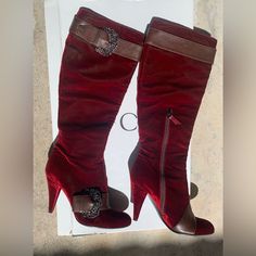 Very Rare, Cost Me $850 Plus Tax. Selling For Half The Price. Like New Perfect For The Holidays Shoes Heels Boots, Very Rare, High Boots, Me Too Shoes, Shoes Women Heels, Heeled Boots, Shoes Heels, Buckle, Velvet