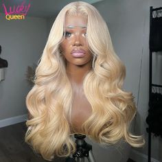 13X4 13X6 Frontal Wig Light Blue Colored Body Wave Human Hair Wig Bleached Knots 613 Blonde Glow Hair, 613 Blonde, Hot Hair Styles, Hair Laid, Front Lace Wigs Human Hair, Frontal Wig, Human Hair Wig, Baddie Hairstyles, Wig Styles