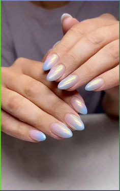 Under The Sea Nails Acrylic, H2o Nails, Ocean Themed Nails, Mermaid Chrome Nails, Siren Nails, Little Mermaid Nail Art, Pastel Nail Colors, Little Mermaid Nails, Ombre Chrome Nails