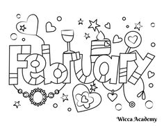 a coloring page with the words happy birthday written in large letters and hearts on it