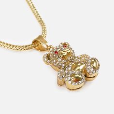 Discover the perfect blend of style and durability with our Teddy Bear 1½" Pendant with Chain Necklace, crafted from high-quality 18K gold plated stainless steel. Whether you're celebrating a victory on the field or making a fashion statement off it, this necklace is designed to complement your sporty lifestyle. With a polished finish that resists rust and tarnishing from sweat or water, it’s made to last through every challenge. This versatile necklace features a charming teddy bear pendant, of Gold Rope Chain Jewelry For Streetwear, Gold Rope Chain Jewelry, Gold Adjustable Chain Necklace For Streetwear, Gold Necklace With Adjustable Chain For Streetwear, Gold Chain Necklace With Adjustable Chain For Streetwear, Gold Metal Necklaces For Streetwear, Lion Pendant, Bear Pendant, Pendant With Chain