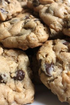 chocolate chip cookies piled on top of each other