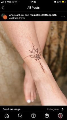 a woman's foot with a small tattoo on the left side of her leg