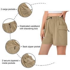 Made of lightweight, quick dry, breathable and water-resistant fabric, womens hiking shorts keep you comfortable all day long. A stretch waistband with drawstring lock offer a custom snug fit during hiking. Fabric features breathability and stretch for comfortable movement and ventilation. Lightweight jogger pants are a little roomy, but not too baggy. 5 functional zippered work pockets are deep enough to store your cell phone, keys, wallet and other essentials without falling out while hiking. Solid Color Summer Cargo Shorts For Outdoor, Travel Bottoms With Built-in Shorts And Relaxed Fit, Casual Bottoms With Built-in Shorts For Travel, Outdoor Bottoms With Built-in Shorts, Summer Outdoor Cargo Shorts With Functional Pockets, Summer Cargo Shorts With Side Pockets For Outdoor Activities, Summer Cargo Shorts With Functional Pockets For Outdoor, Summer Bottoms With Functional Pockets For Outdoor Activities, Relaxed Fit Bottoms With Built-in Shorts For Outdoor Activities